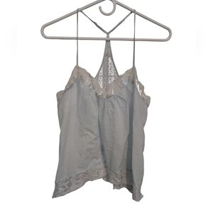 In Bloom‎ Medium Light Blue Lace Trim Women's Tank Top